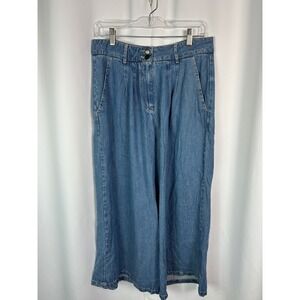 Indi & Cold Blue Solid Lyocell Wide Leg Pants Casual Boho Minimalist 40